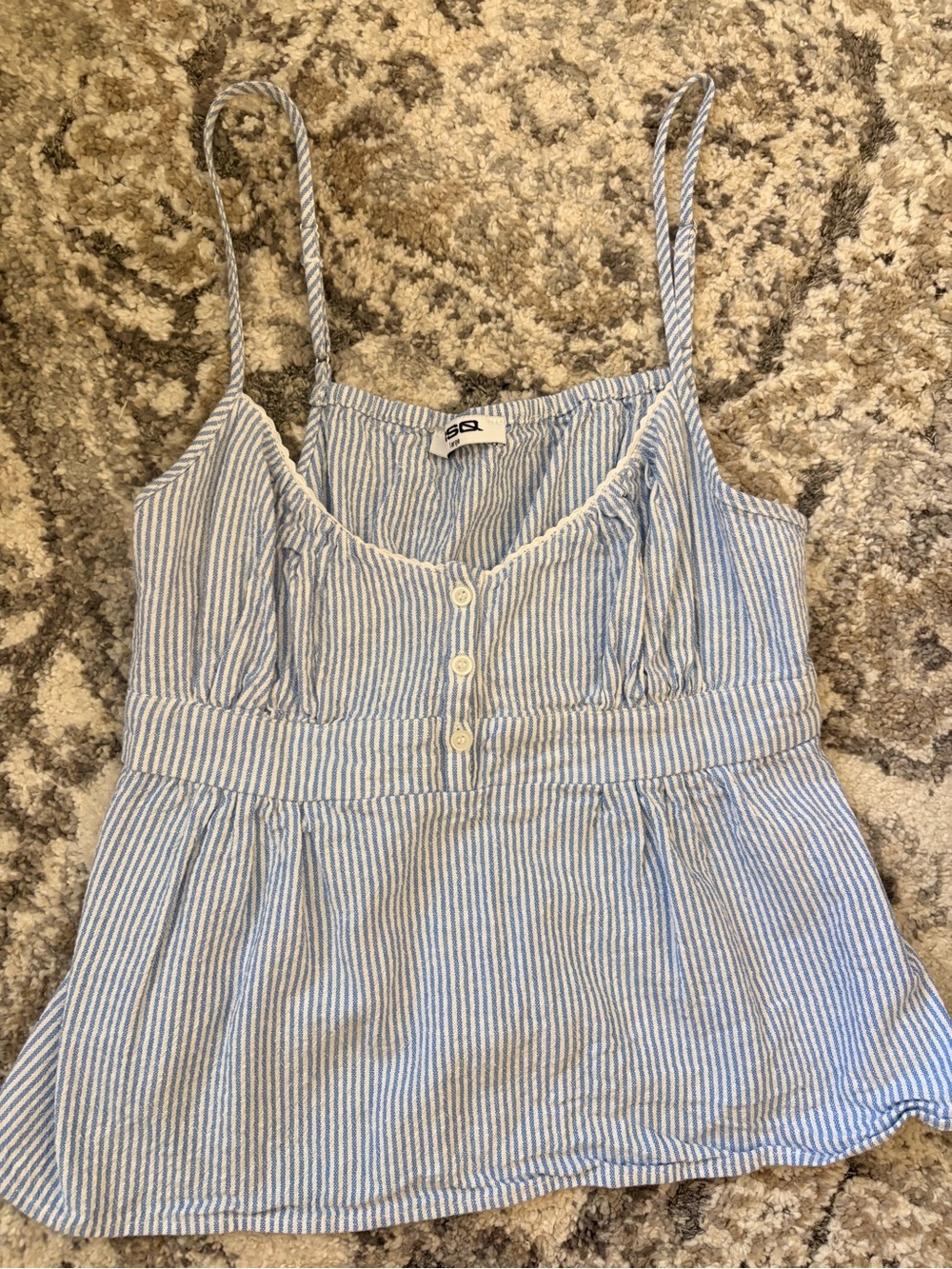 RSQ Light Blue and White Striped Spaghetti Strap Peplum Camisole